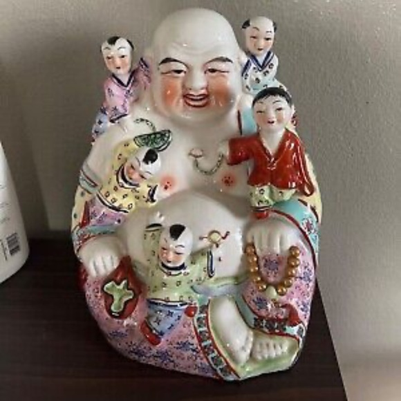Vintage Porcelain Fertility Buddha with Climbing Children 12"inches Good Luck. - Picture 1 of 1